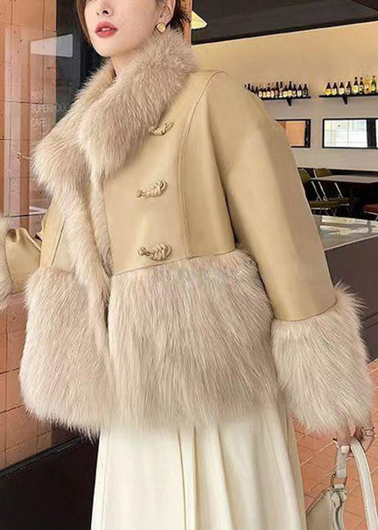 Khaki Button Patchwork Duck Down Down Coats Fur Collar Winter RC007 ABC