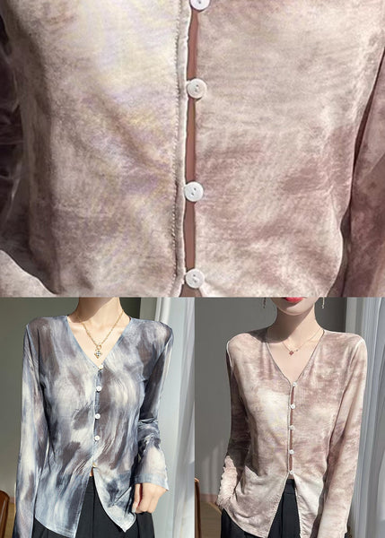 V T Fall Print Shirts Tulle Button Neck Khaki FashionChic