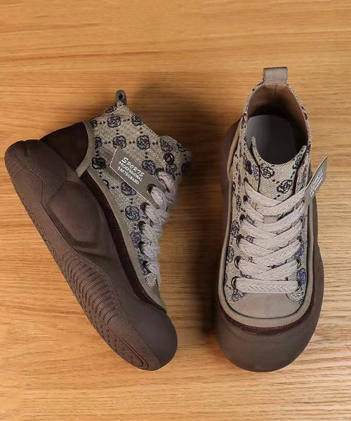 Khaki Casual Canvas Platform Flats Shoes Cross Strap XC1048 Ada Fashion