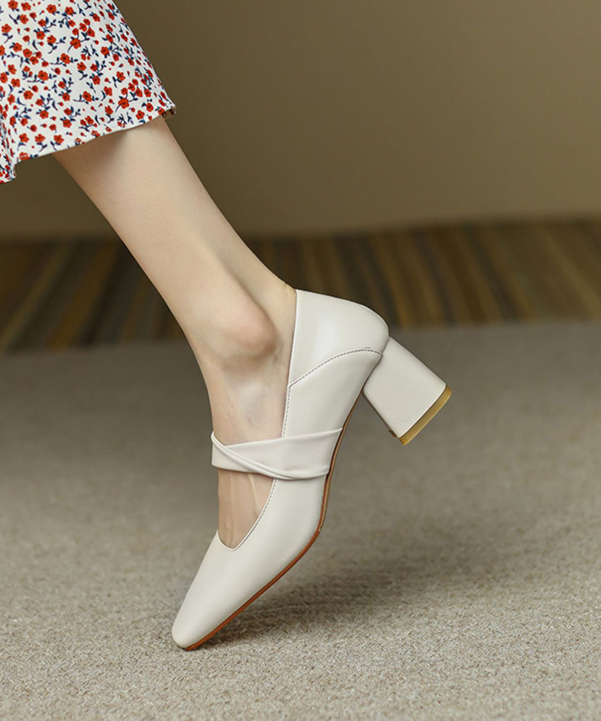 Khaki Chunky Sheepskin Fitted Splicing Loafers For Women WT007 shoe-GGX241030