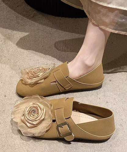 Khaki Floral Faux Leather Soft Splicing Flat Shoes For Women DD1065 Shoe-PDX240605