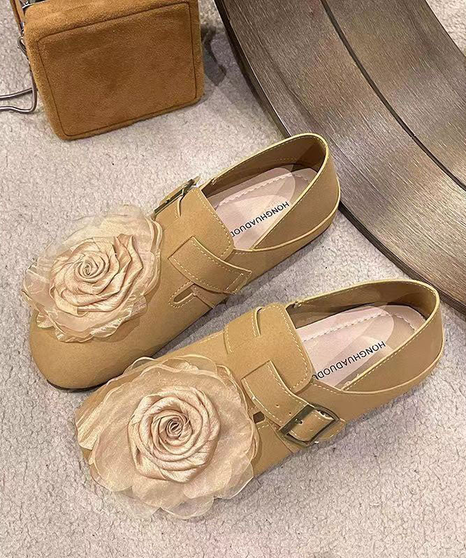 Khaki Floral Faux Leather Soft Splicing Flat Shoes For Women DD1065 Shoe-PDX240605