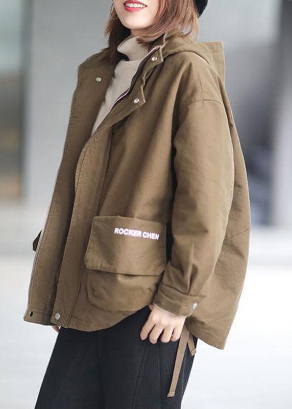 Khaki Hooded Zippered Winter Cotton Long sleeve Coat QS040 WT-WG-DJK210914