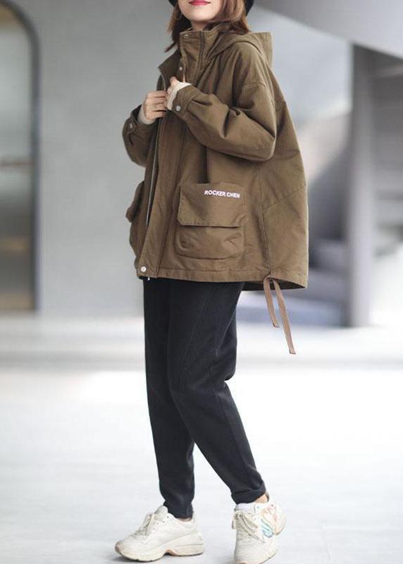 Khaki Hooded Zippered Winter Cotton Long sleeve Coat QS040 WT-WG-DJK210914
