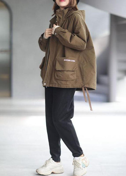 Khaki Hooded Zippered Winter Cotton Long sleeve Coat QS040 WT-WG-DJK210914