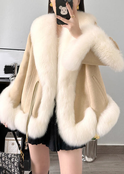 Khaki Lace Up Patchwork Parka Fox Collar Winter RC005 ABC