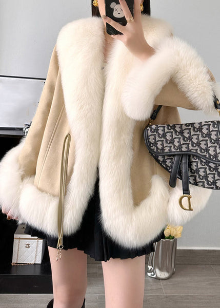 Khaki Lace Up Patchwork Parka Fox Collar Winter RC005 ABC