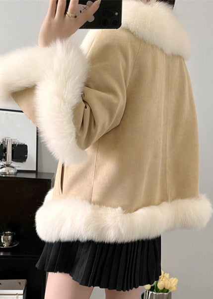 Khaki Lace Up Patchwork Parka Fox Collar Winter RC005 ABC