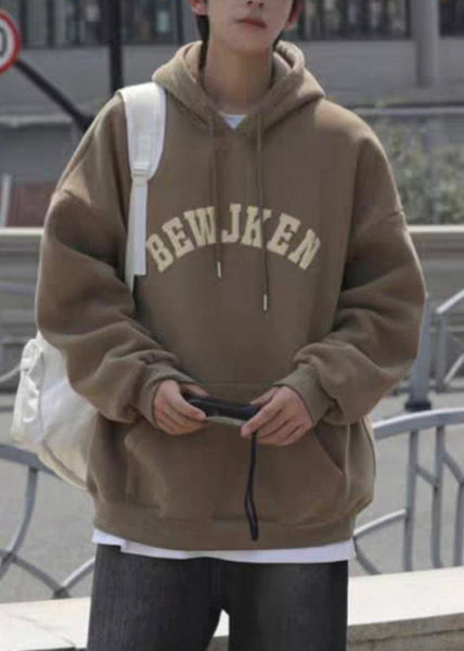 Khaki Letter Pockets Cotton Men Sweatshirts Hooded Spring YQ032 ABC