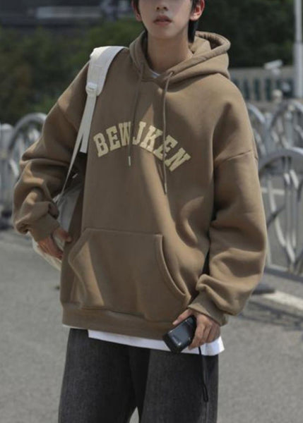 Khaki Letter Pockets Cotton Men Sweatshirts Hooded Spring YQ032 ABC