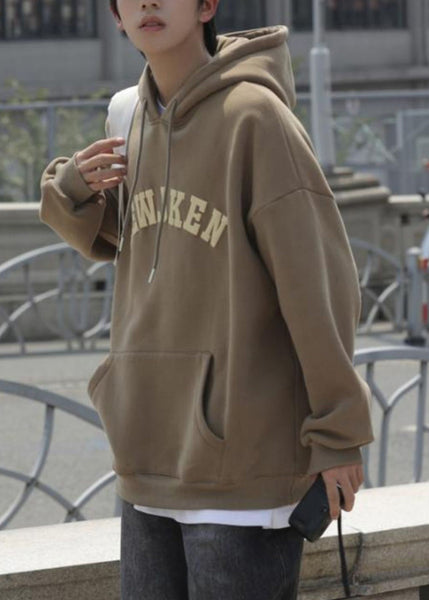 Khaki Letter Pockets Cotton Men Sweatshirts Hooded Spring YQ032 ABC