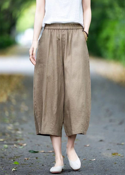 Linen Summer Crop Pockets Khaki Pants Oversized FashionChic