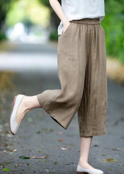 Linen Summer Crop Pockets Khaki Pants Oversized FashionChic