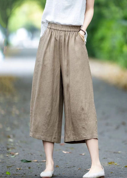 Linen Summer Crop Pockets Khaki Pants Oversized FashionChic