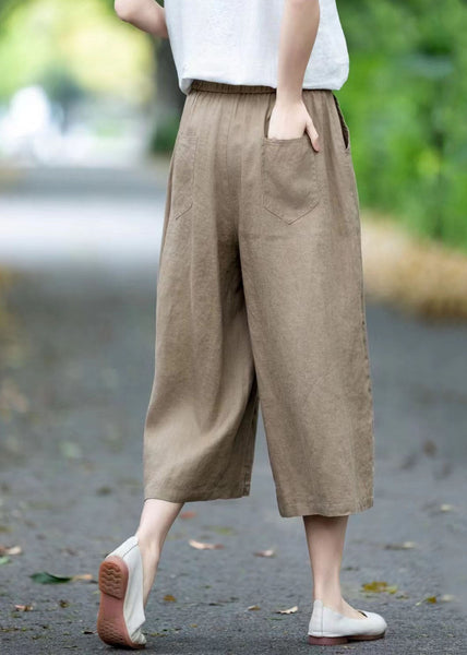 Linen Summer Crop Pockets Khaki Pants Oversized FashionChic