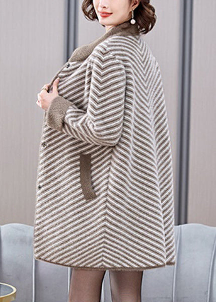 Khaki Pockets Button Mink Velvet Coats Spring TA017