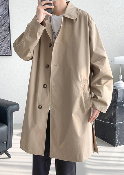 Khaki Pockets Oversized Cotton Spring Mens Coats Peter Pan Collar YQ009 ABC