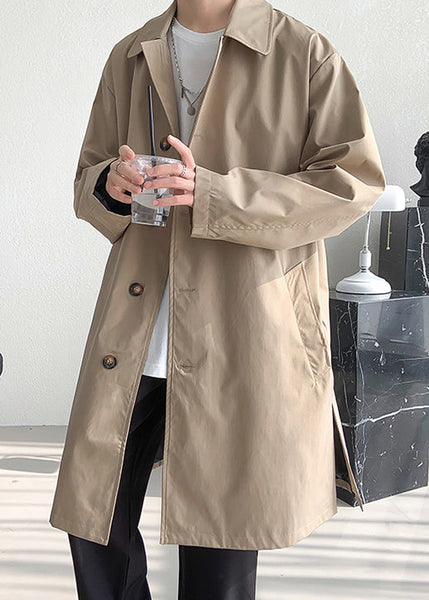 Khaki Pockets Oversized Cotton Spring Mens Coats Peter Pan Collar YQ009 ABC