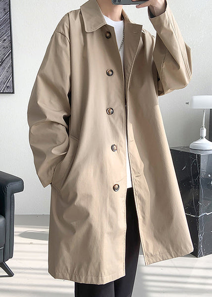 Khaki Pockets Oversized Cotton Spring Mens Coats Peter Pan Collar YQ009 ABC