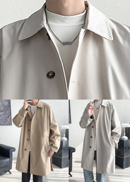 Khaki Pockets Oversized Cotton Spring Mens Coats Peter Pan Collar YQ009 ABC