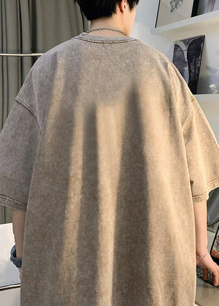 O Shirt Khaki Half Neck Sleeve Cotton Men T Oversized Print FashionChic