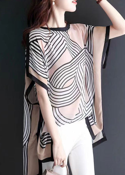 Khaki Print Side Open T Shirts O Neck Summer OP1019 Ada Fashion