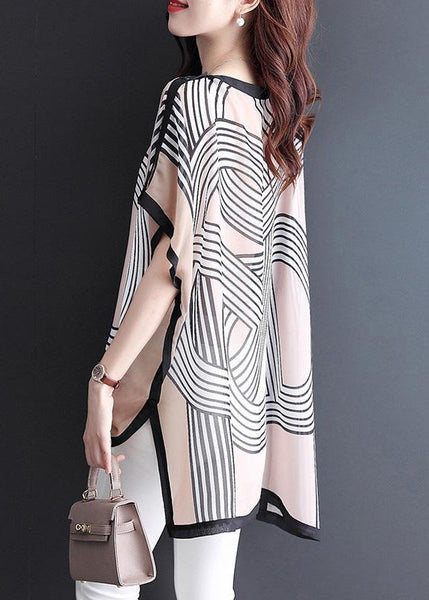 Khaki Print Side Open T Shirts O Neck Summer OP1019 Ada Fashion