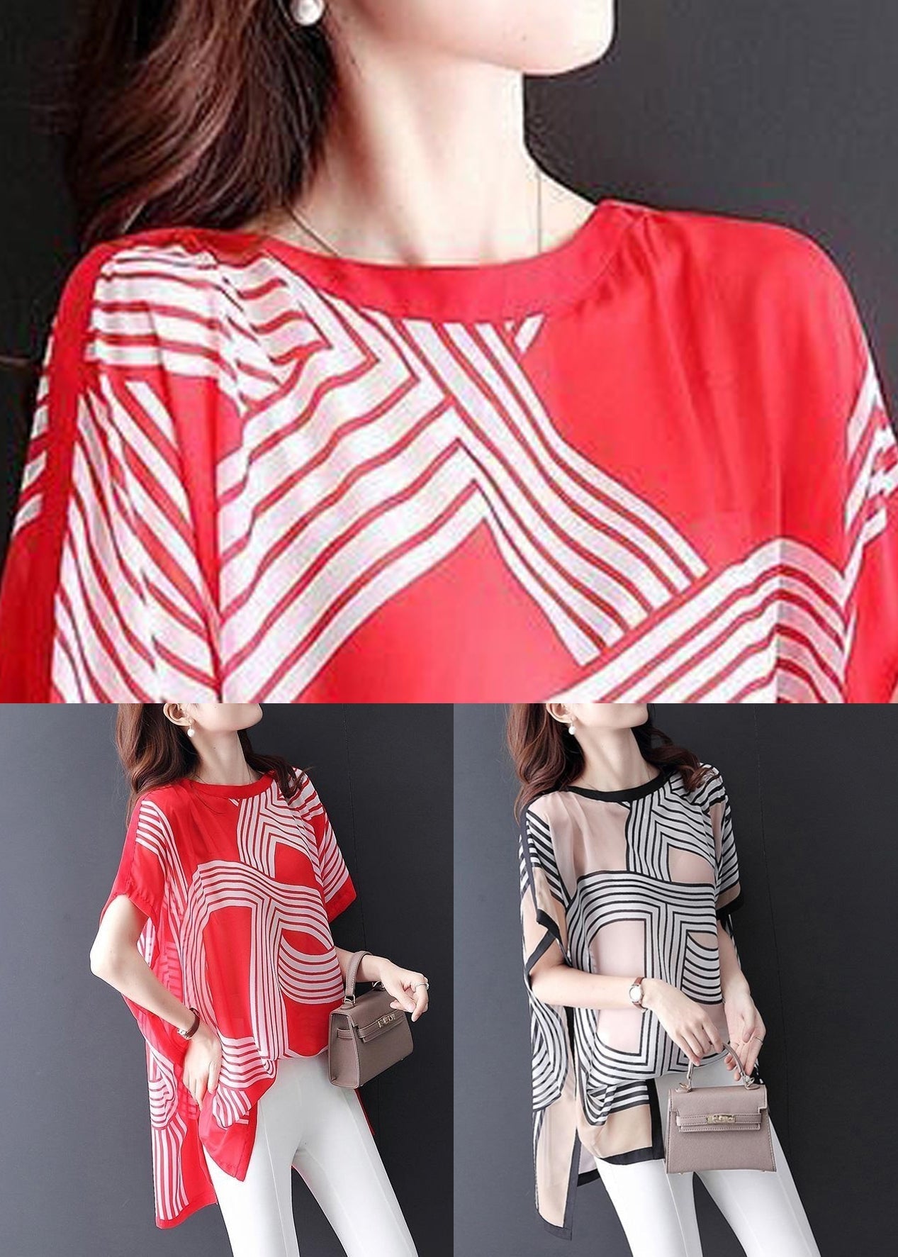 Khaki Print Side Open T Shirts O Neck Summer OP1019 Ada Fashion