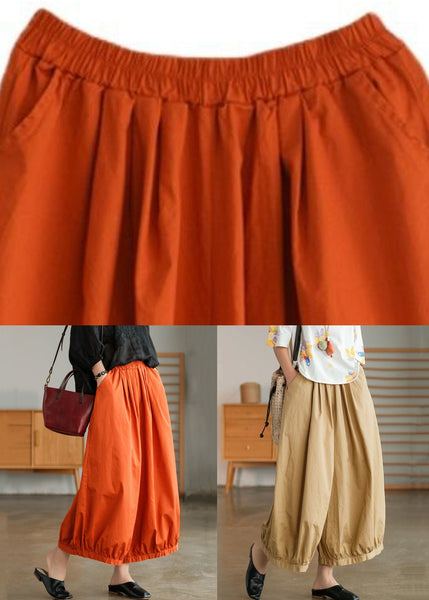 Khaki Solid Pockets Cotton Wide Leg Pants High Waist Summer VV078 HS-CPTS240627