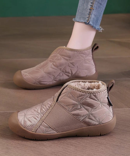 Khaki Splicing Fuzzy Wool Lined Flat Shoes For Women WT012 shoe-PDX241030