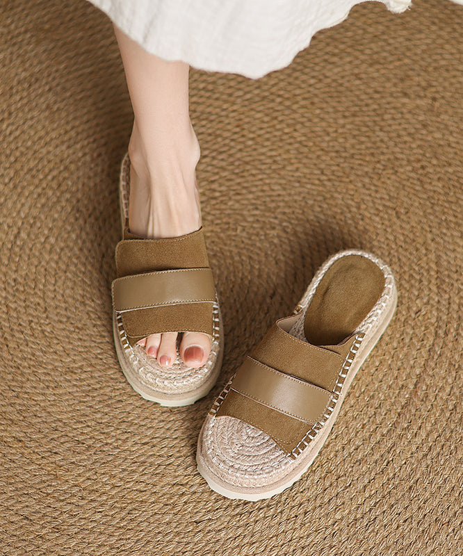 Toe Sandals Peep Platform Splicing Slide Suede Khaki FashionChic