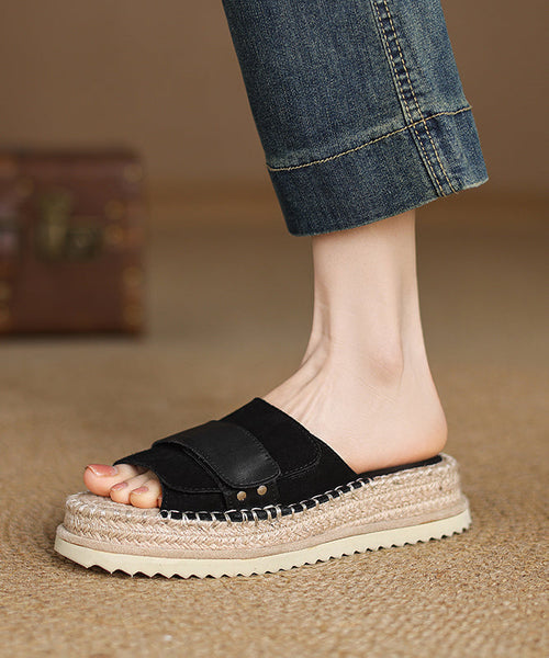 Toe Sandals Peep Platform Splicing Slide Suede Khaki FashionChic