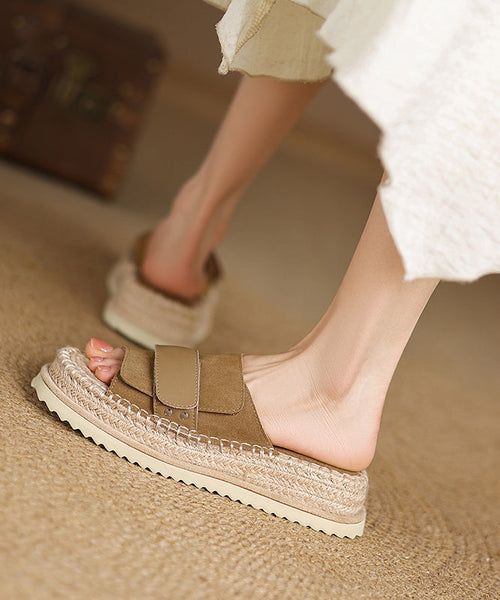 Toe Sandals Peep Platform Splicing Slide Suede Khaki FashionChic