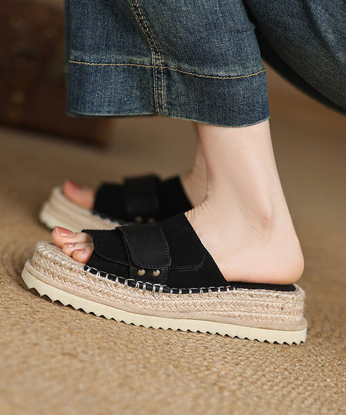 Toe Sandals Peep Platform Splicing Slide Suede Khaki FashionChic