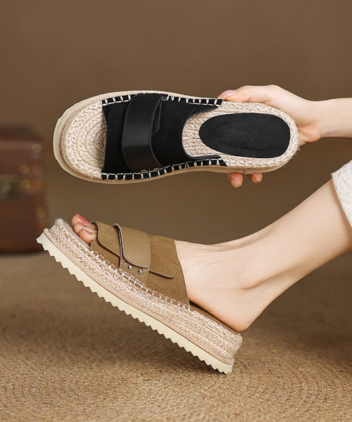 Toe Sandals Peep Platform Splicing Slide Suede Khaki FashionChic