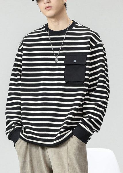 O T Striped Men Cotton Pockets Neck Spring Shirts Khaki FashionChic