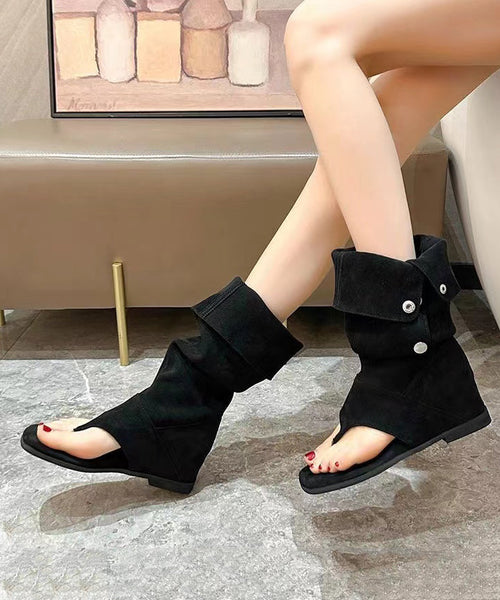 Khaki Thong Sandals Boots Peep Toe Splicing Suede Wedge OI047 shoe-XZ240801