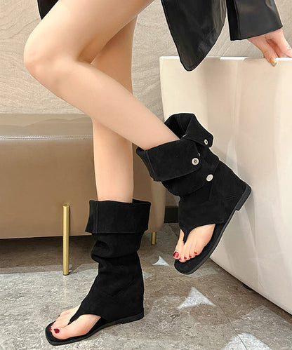Khaki Thong Sandals Boots Peep Toe Splicing Suede Wedge OI047 shoe-XZ240801
