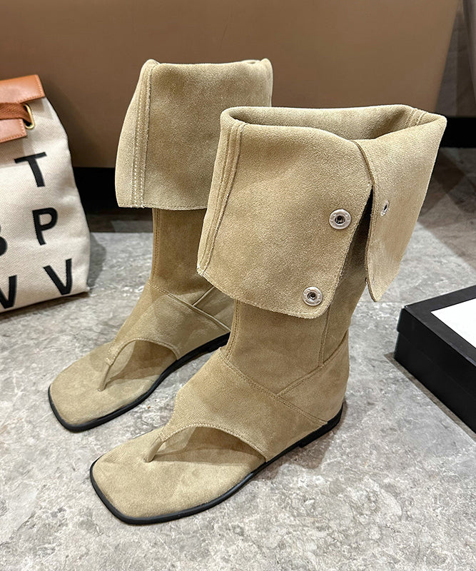 Khaki Thong Sandals Boots Peep Toe Splicing Suede Wedge OI047 shoe-XZ240801