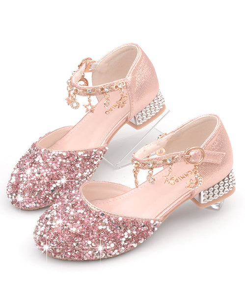Leather Girls Princess Strap Kids Zircon Flats Buckle Silver Faux FashionChic