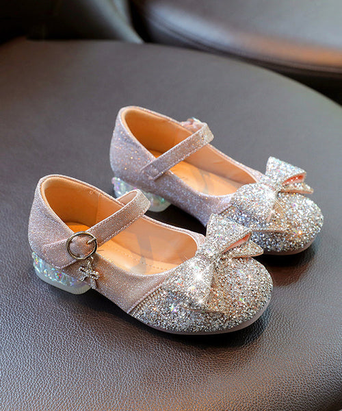 Strap Bow Buckle Faux Silver Kids Leather Zircon Girls Flat Shoes FashionChic