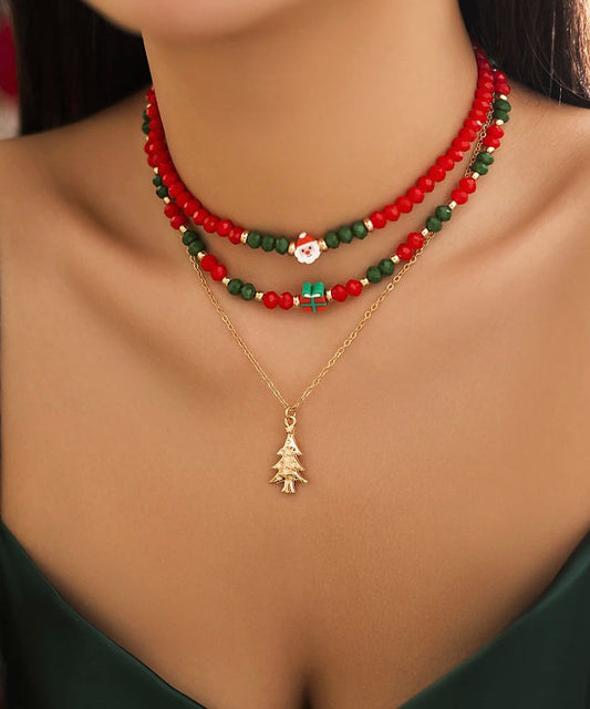 Korean Cute Red And Green Crystal Beaded Clavicle Necklace Fashion RA030 ABC