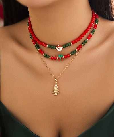 Korean Cute Red And Green Crystal Beaded Clavicle Necklace Fashion RA030 ABC