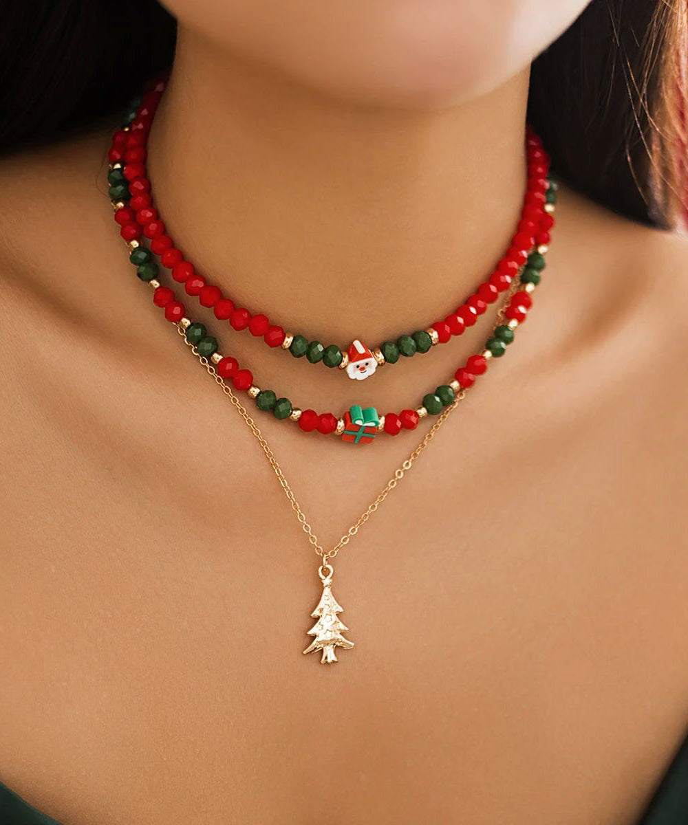 Korean Cute Red And Green Crystal Beaded Clavicle Necklace Fashion RA030 ABC