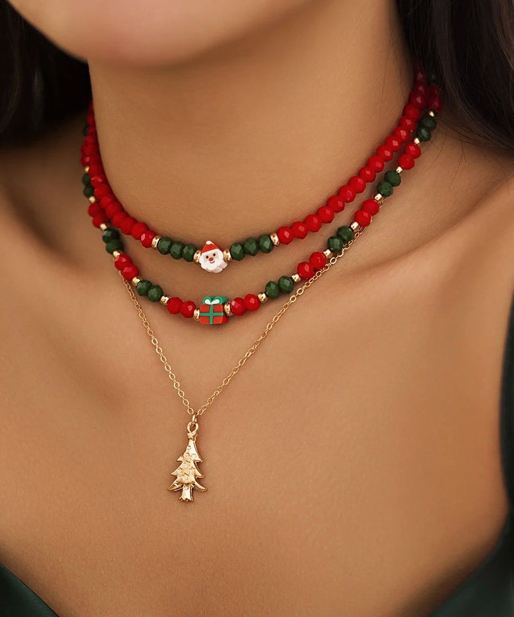 Korean Cute Red And Green Crystal Beaded Clavicle Necklace Fashion RA030 ABC
