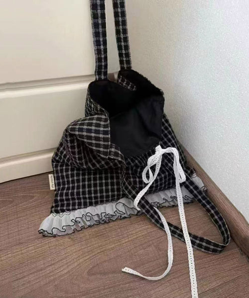 Korean Style Black Lace Patchwork Cotton Shoulder Bag QF012 Bag-BGS241017