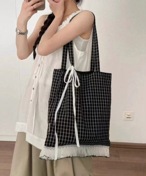 Korean Style Black Lace Patchwork Cotton Shoulder Bag QF012 Bag-BGS241017