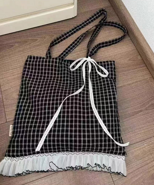 Korean Style Black Lace Patchwork Cotton Shoulder Bag QF012 Bag-BGS241017