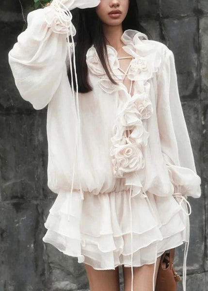 Korean Style Three-Dimensional Flower Ruffled Lantern Sleeve Dress YZ024 ABC