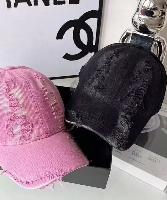 Cap Version Gradient Ripped Korean Pink Versatile Baseball Hat FashionChic